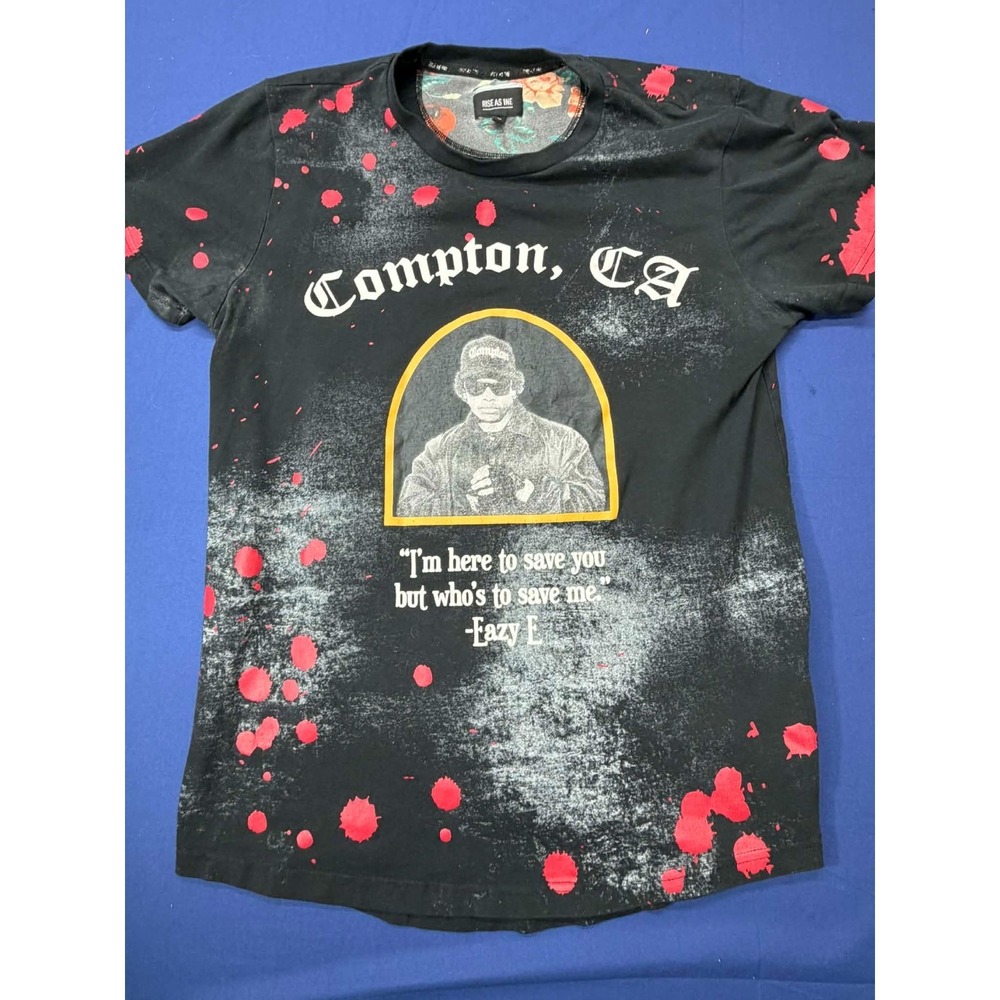 Rise As 1ne Men's Eazy E Compton CA Graphic T-Shirt Black Size L Large 2‎ Sided